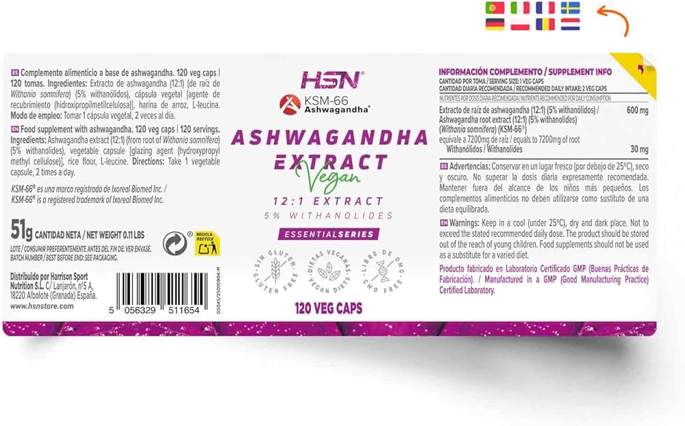 Extracto de Ashwagandha KSM-66® (12:1) 300mg - 120 VEG CAPS